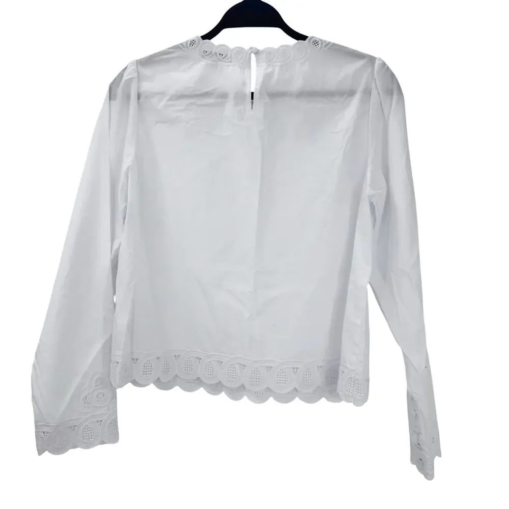 Madewell Women's Embroidered Puff-Sleeve Top in Poplin White Size Small NWT